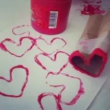 toilet roll heart stamping toddler activity