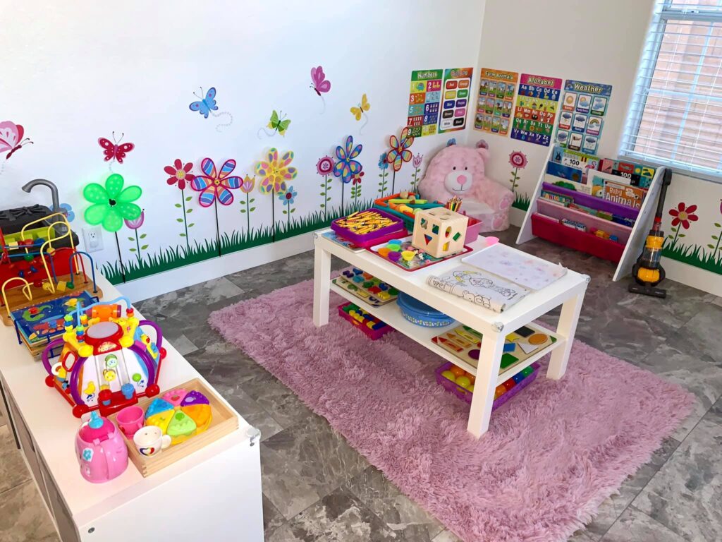 spring flower themed playroom