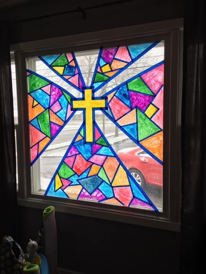easter window with painters tape 