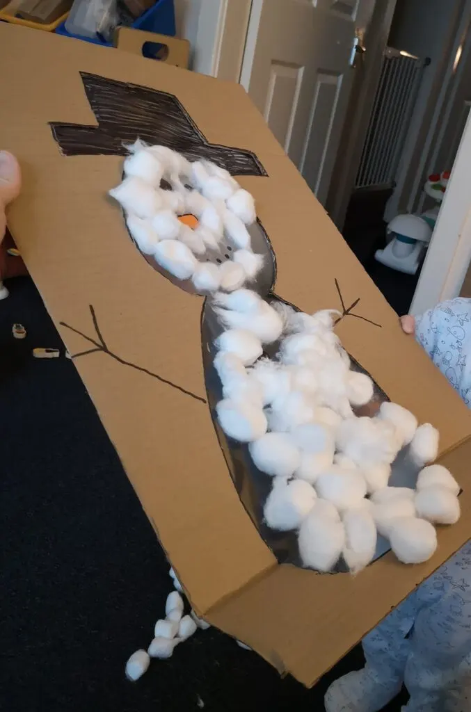 sticky back paper snowman winter craft for toddlers