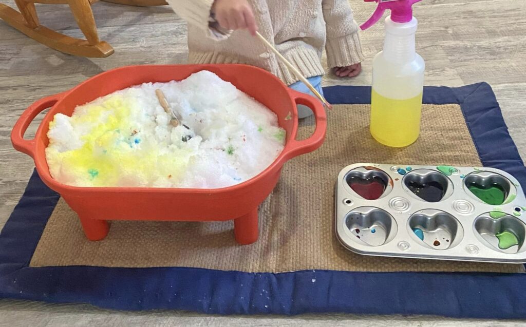painting snow winter toddler activity ideas