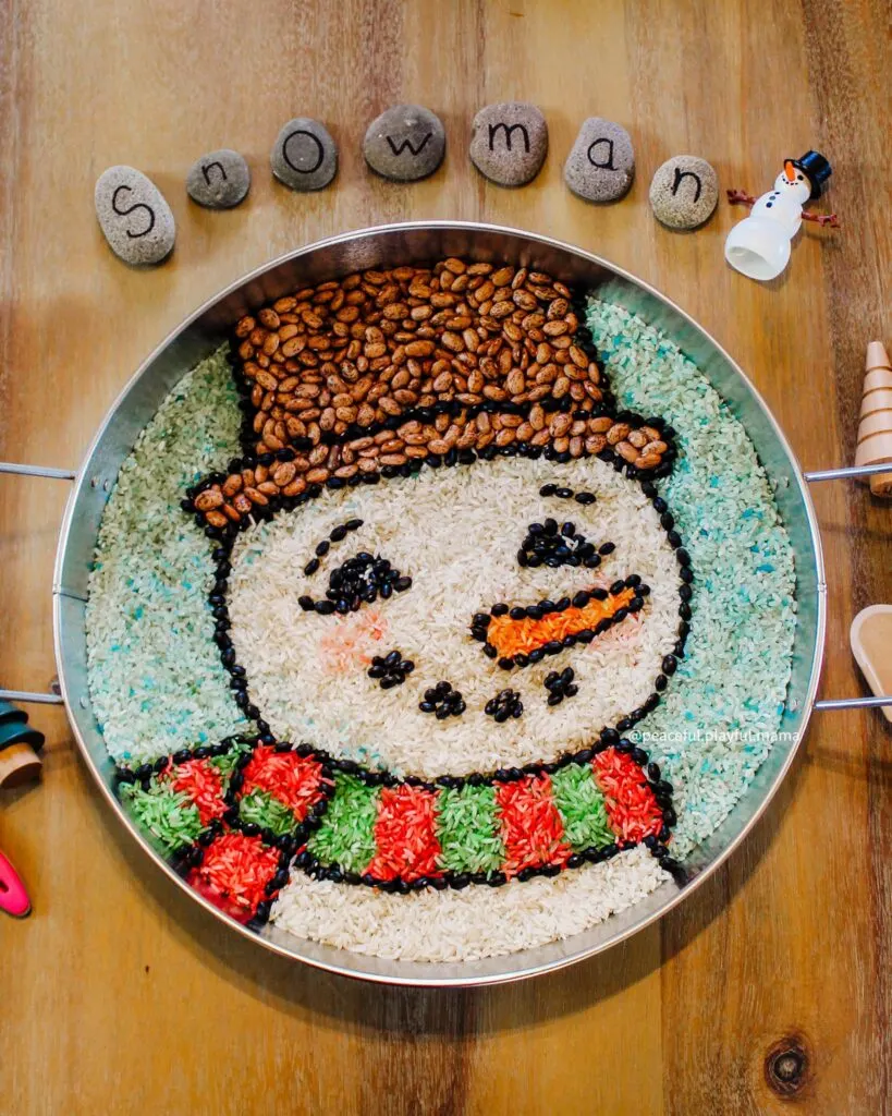 snowman sensory bin for toddlers 