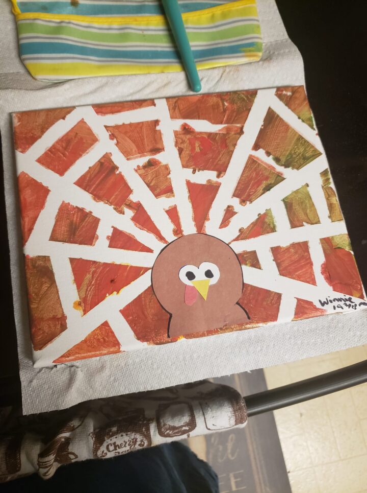 painters tape turkey craft for thanksgiving for toddlers and