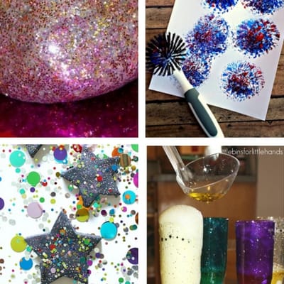 New Year's Eve Activities for toddlers playdough, firework painting, glitter playdough, science