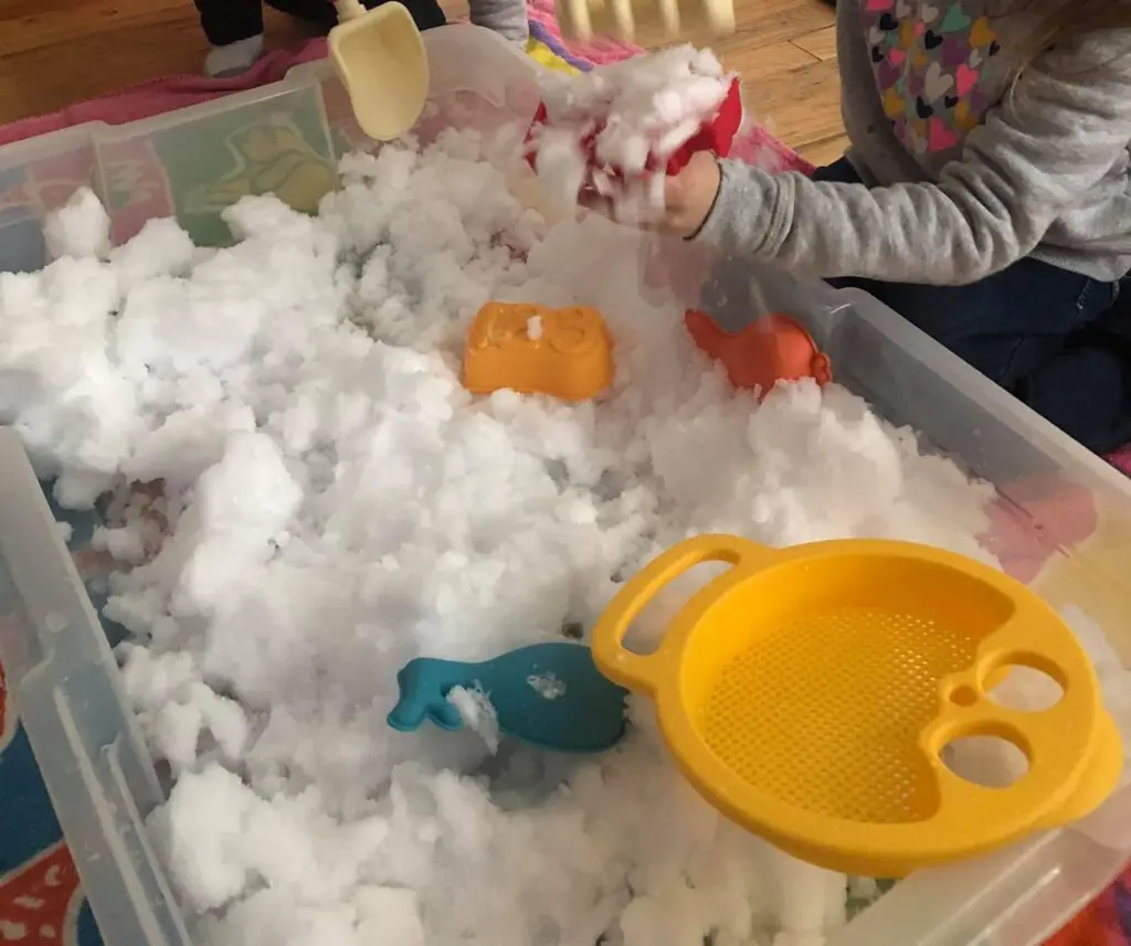 real snow sensory bin for toddlers 