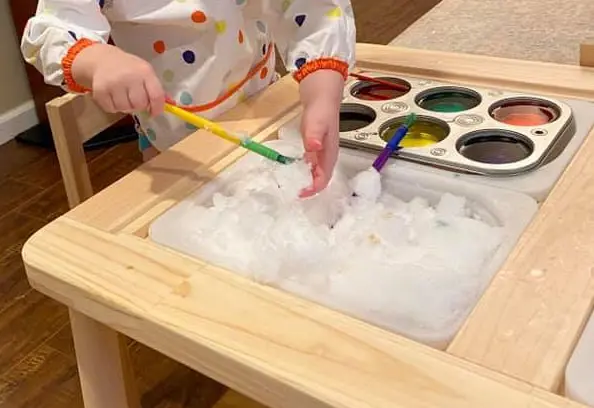 snow painting real snow and food coloring