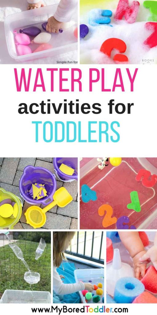 water play activities for babies and toddlers pin. Great summer fun for 1 year olds, 2 year olds and 3 year olds. Toddler water play ideas and activities.