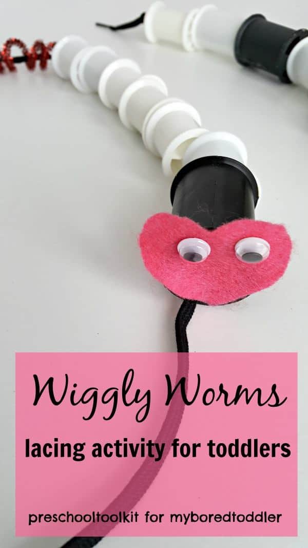 Wiggly Worms lacing fine motor activity for toddlers