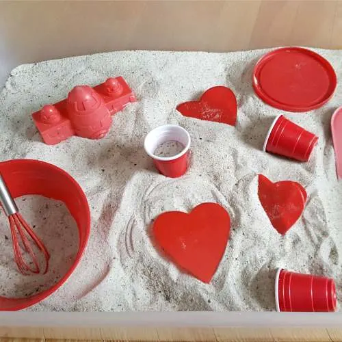 Toddler Valentine's Day Sandbox sensory play activity