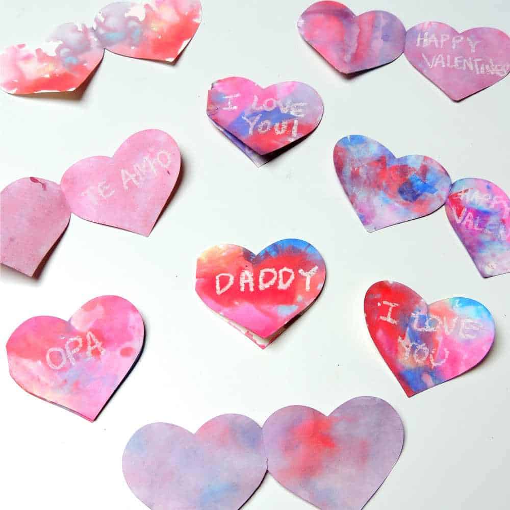 wax resist valentine's day heart cards