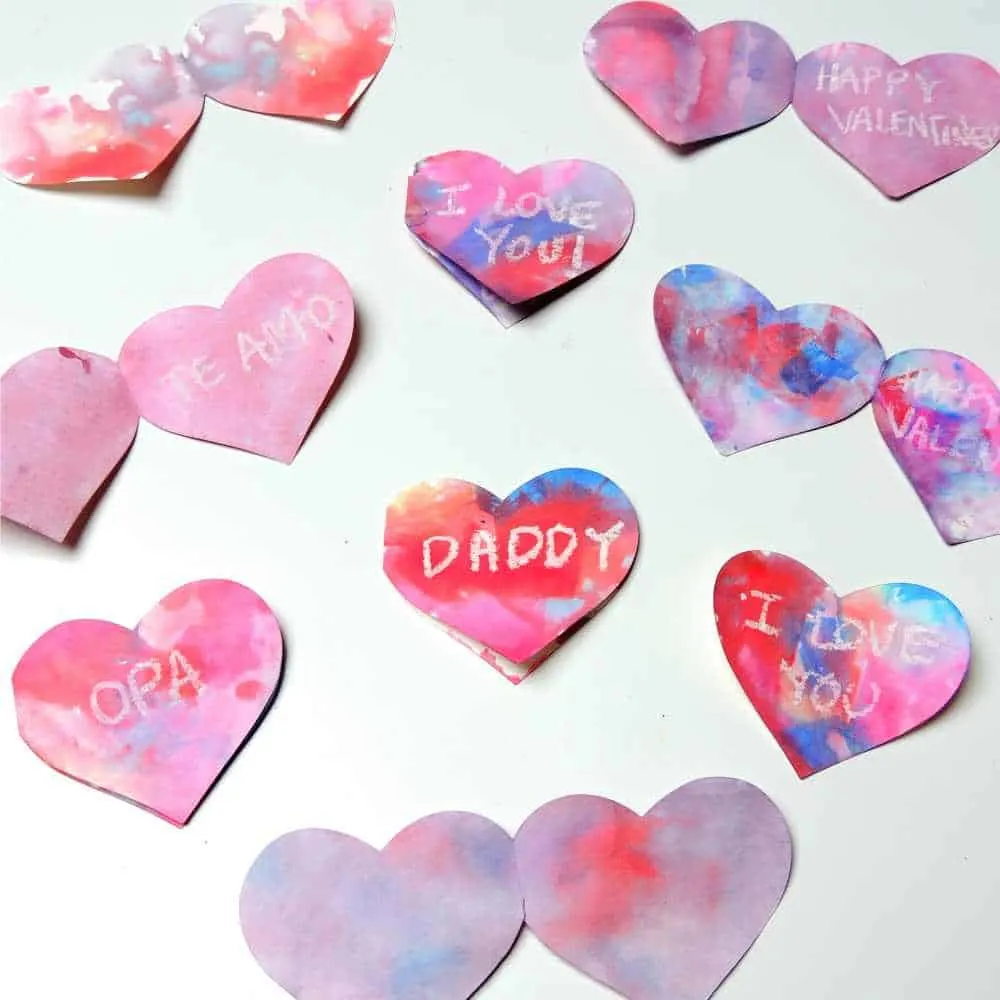 wax resist valentine's day heart cards