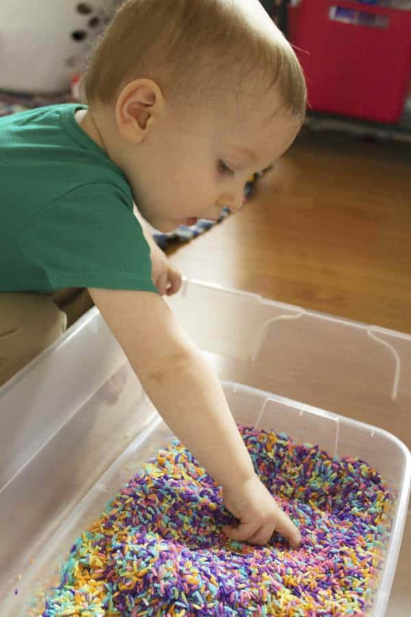 st patricks day sensory rice play digging for gold