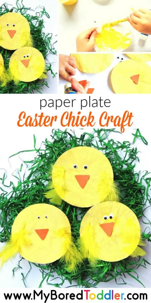 paper plate Easter Chick craft for toddlers at Easter