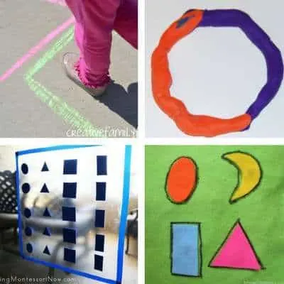 shape activities for toddlers shape hopscotch shape playdough shape window stickers shape no sew book