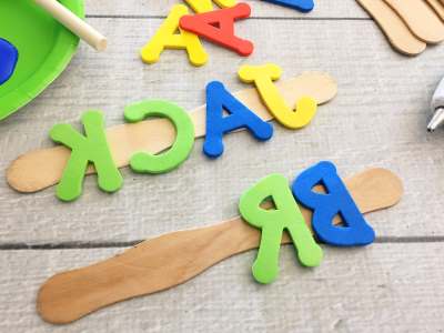 DIY foam name stamps for toddlers