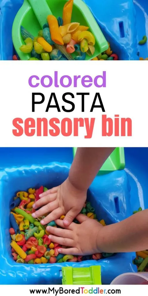 colored pasta sensory bin pinterest