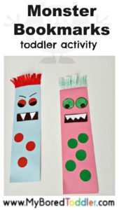 monster bookmarks toddler craft activity pinterest a fun halloween cutting and gluing activity for 1 year olds, 2 year olds and 3 year olds. A great fine motor toddler activity and toddler craft.