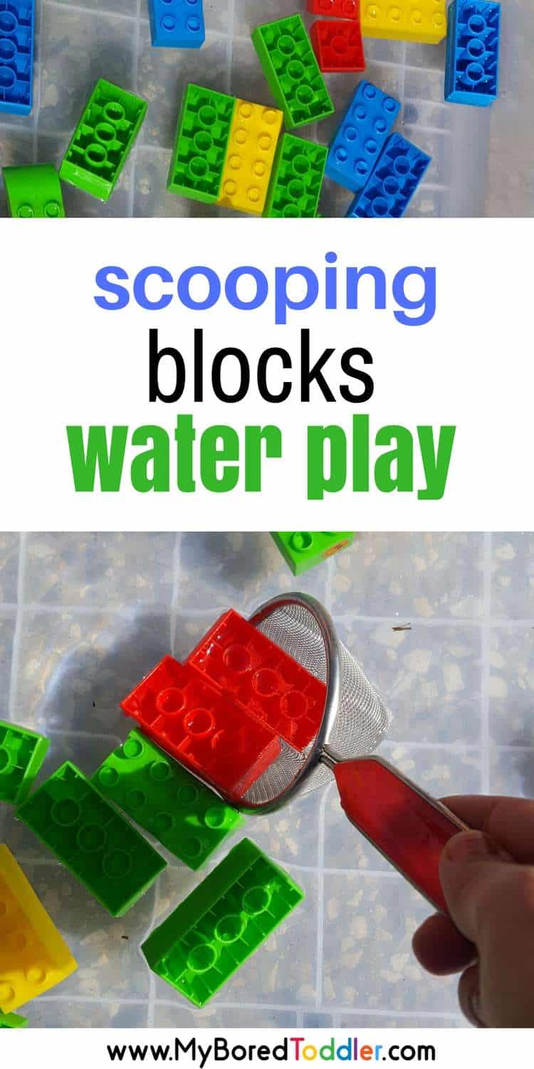 scooping blocks water play . A fun toddler water play activity or sensory bin. 