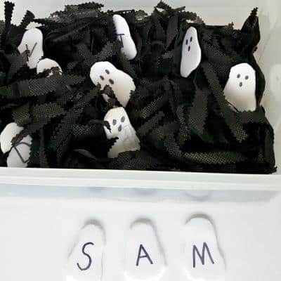 Halloween ghost sensory bin for toddlers image 2