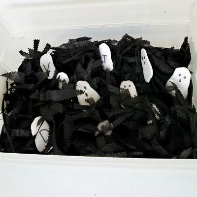 halloween ghost sensory bin square image