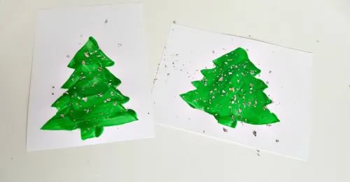 Christmas tree stencil craft painting with glitter