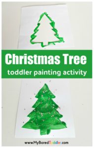 Christmas tree stencil craft for toddlers #toddlerchristmas #christmascraft #toddlerpainting #christmastreecraft #1yearoldcraft #2yearoldChristmas