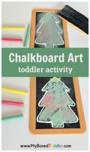 Chalkboard Christmas tree craft activity for toddlers. An easy christmas art activity for keeping toddlers busy at Chritmas. #toddlerchristmas #christmascraft #toddlercraft