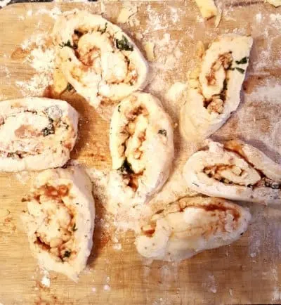 2 ingredients scrolls rolled and cut