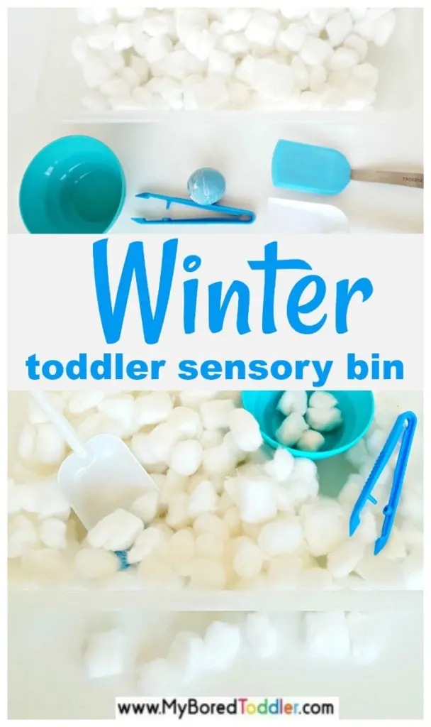 winter sensory bin for toddlers. A perfect sensory bin for toddlers to play with. #toddlerwinter #sensorybin #sensoryplay