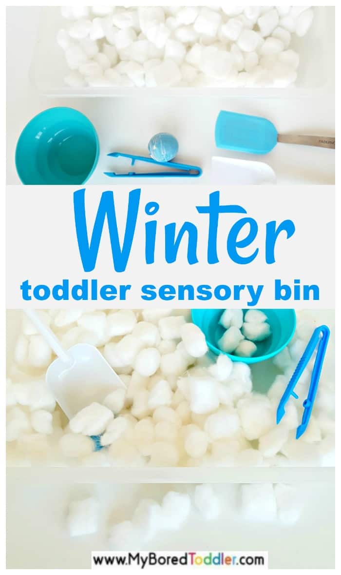 winter sensory bin for toddlers. A perfect sensory bin for toddlers to play with. #toddlerwinter #sensorybin #sensoryplay 