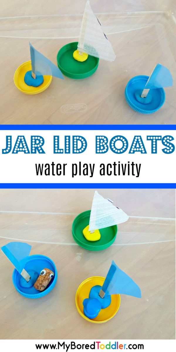 Jar Lid Boats Water Play - My Bored Toddler