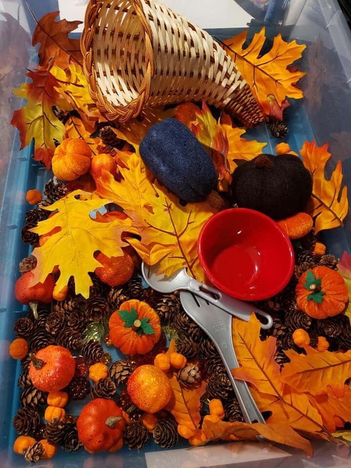 fall themed sensory bin 
