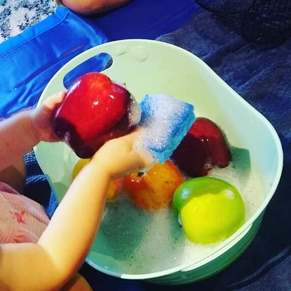 apple wash fall toddler activity idea for 1 year old, 2 year old 3 year old 