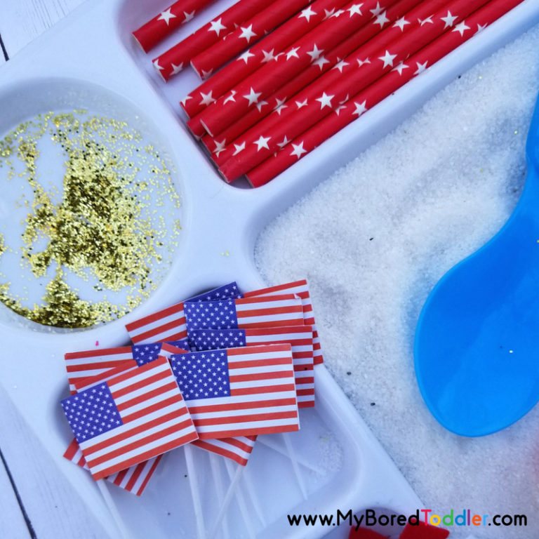 Patriotic Sensory Tray for Toddlers - My Bored Toddler