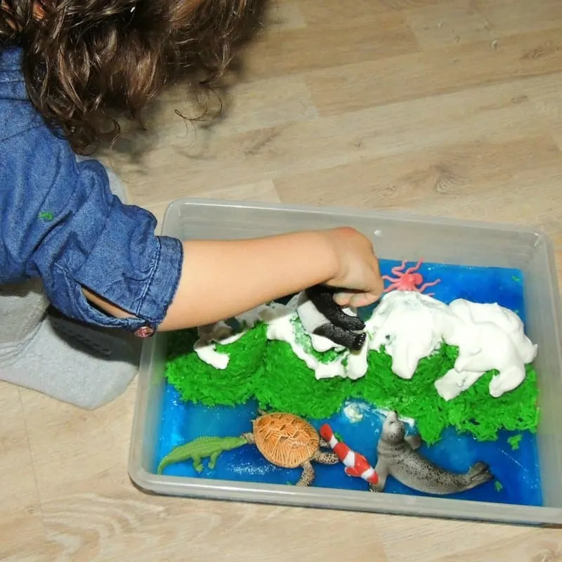 playing with the edible sensory bin