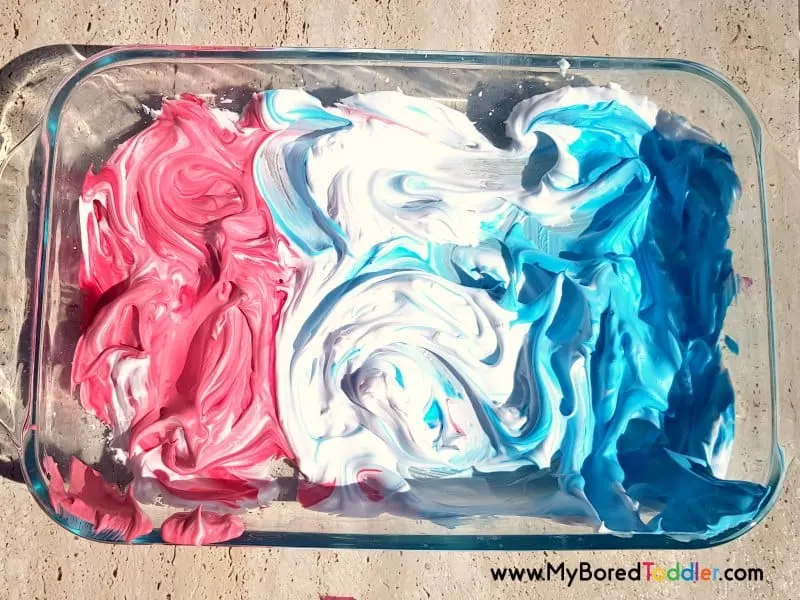 red white blue shaving cream sensory play idea