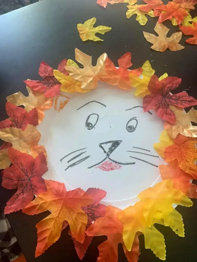 paper plate leaf lion fall themed activity for toddlers