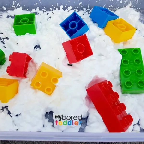 messy play blocks in shaving cream or whipped cream
