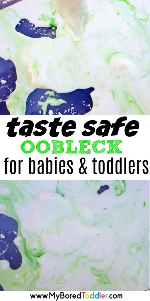 taste safe oobleck fro babies and toddlers pinterest #oobleck #toddlers #messyplay