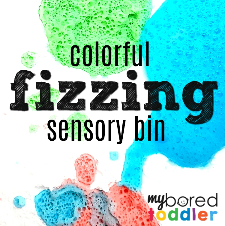 colorful fizzing sensory bin feature