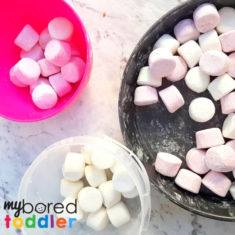 marshmallow sensory bin toddlers sorting