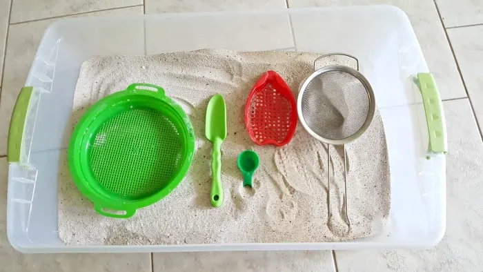 supplies for sandbox sifter activity