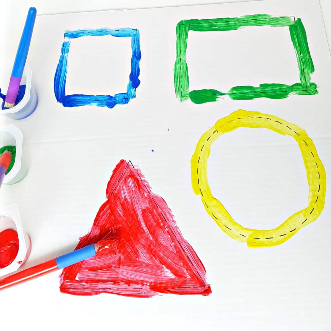 painting shapes with toddler for fine motor and creative fun