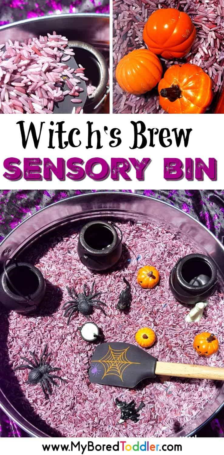 Witch's Brew Sensory Rice Bin for Halloween for toddlers and preschoolers