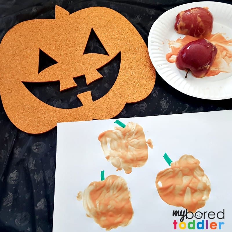 apple printing pumpkin Halloween for toddlers feature