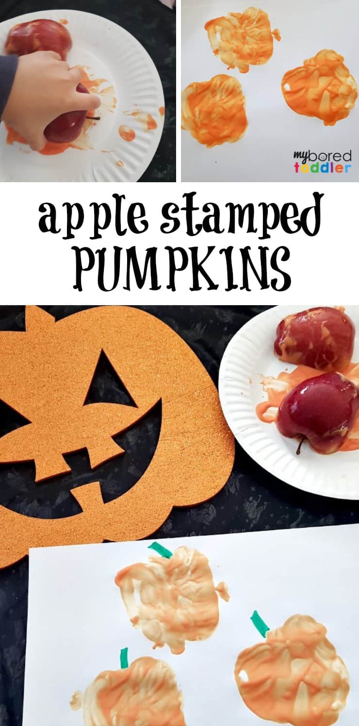 apple stamped pumpkins an easy halloween painting craft for toddlers