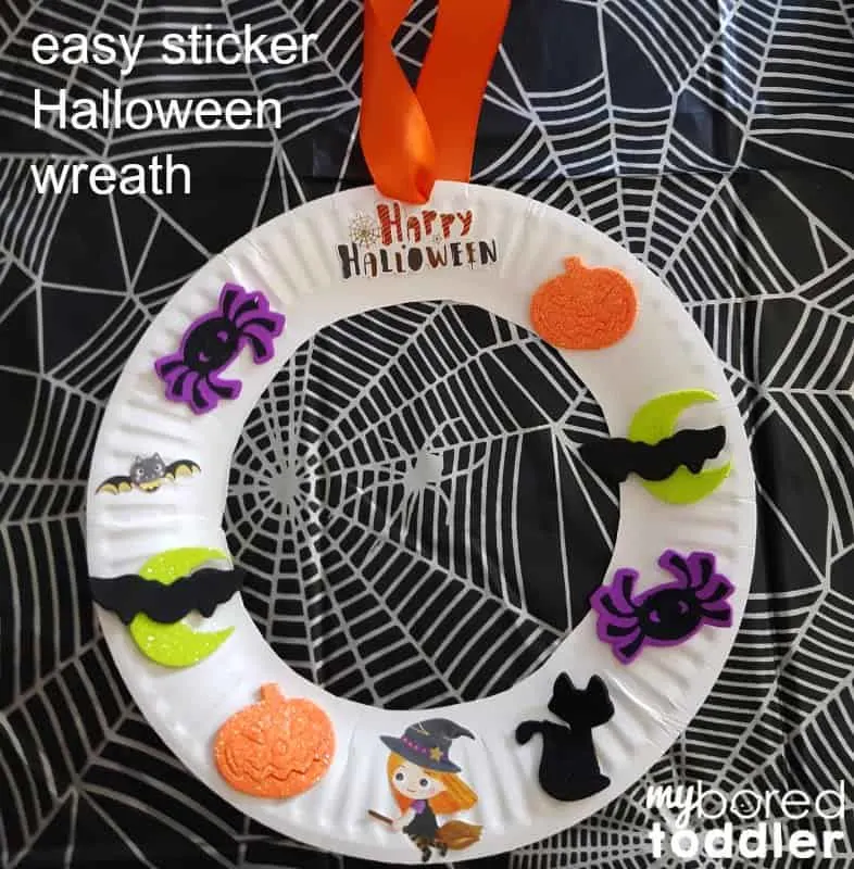 easy halloween sticker wreath for toddlers feature