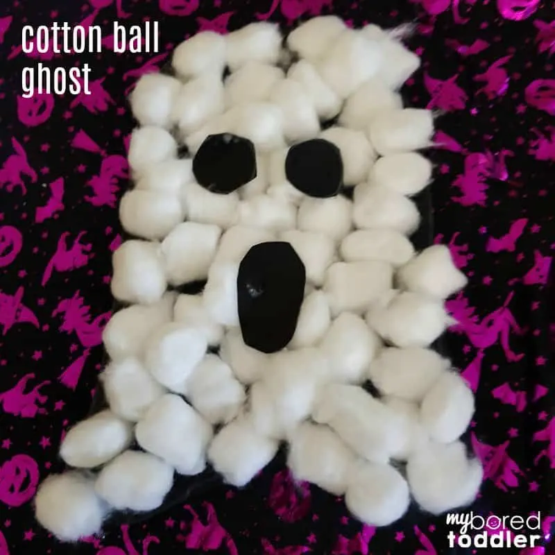 text finished with eyes and mouth cotton wool ball ghost craft