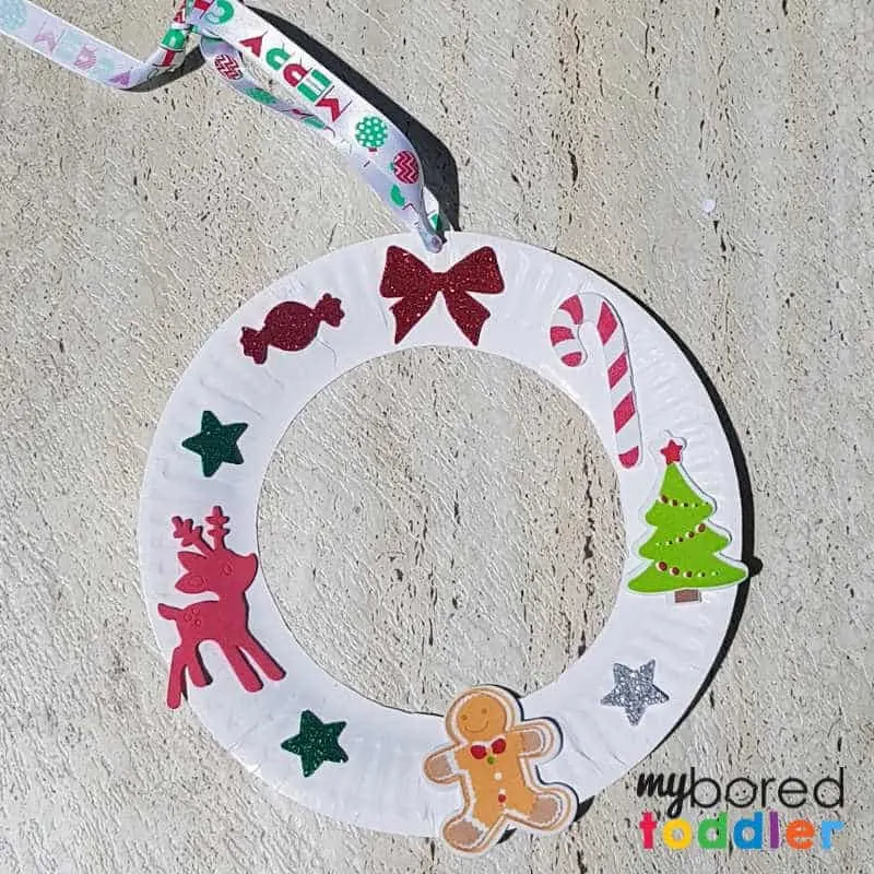 easy sticker christmas wreath for toddlers finished with logo