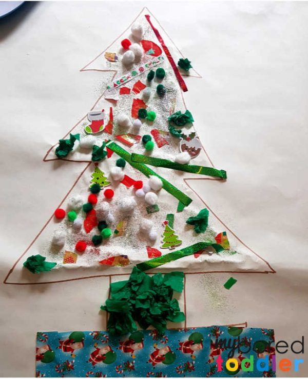 Giant Christmas Tree Collage Craft for Toddlers - My Bored Toddler